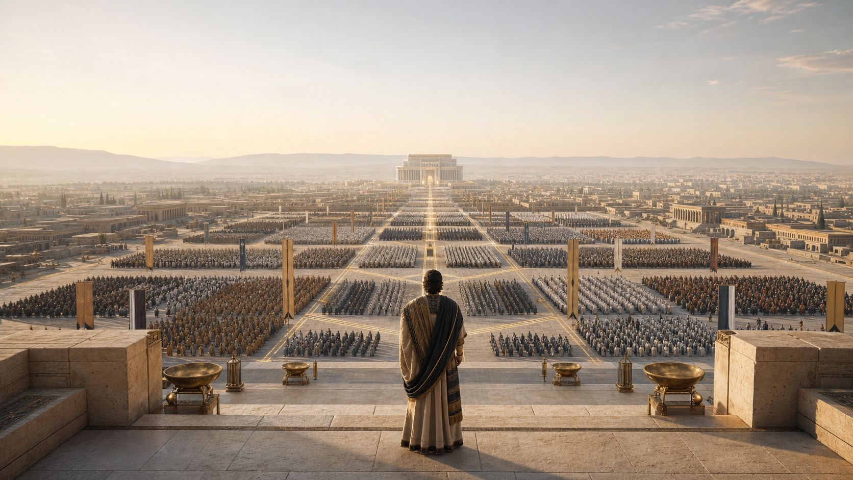A leader overlooking an immense organized host of specialized teams